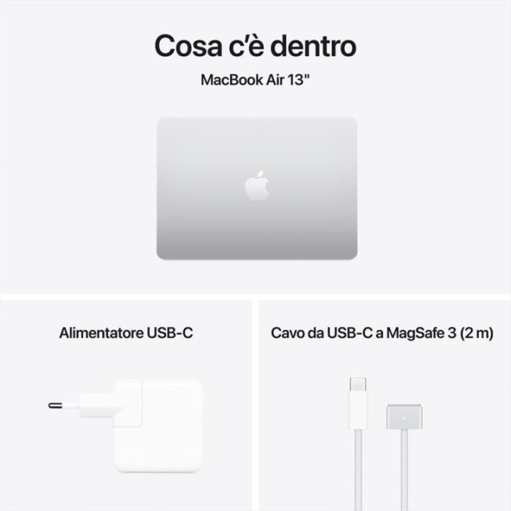 Apple MacBook Air 2025 13" 256GB M4 10C/8G 16GB Argento MW0W3T/A