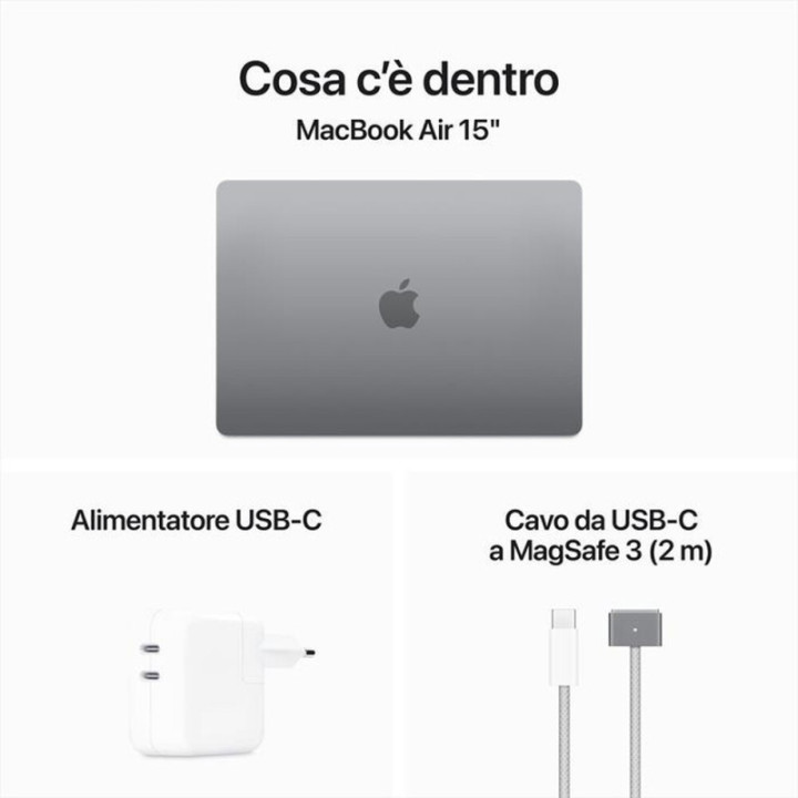 Apple MacBook Air 15" 2024 M3 8C/10G 16GB Ram 256GB Grigio MC9D4T/A